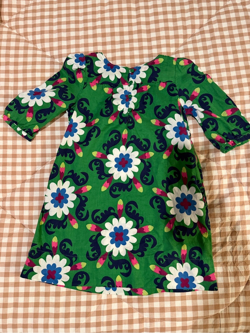 Baby Gap Toddlers Size 3years Green Dress Spring Flowers Medallions Soft Cotton